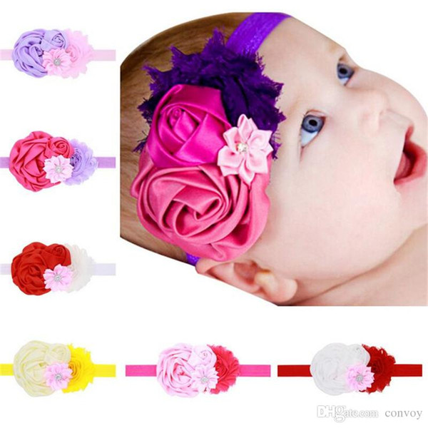 Newborn Baby Headbands Flower Girls Shabby Satin Elastic Headbands Kids Hairbands Children Hair Accessories Princess Headdress KHA105