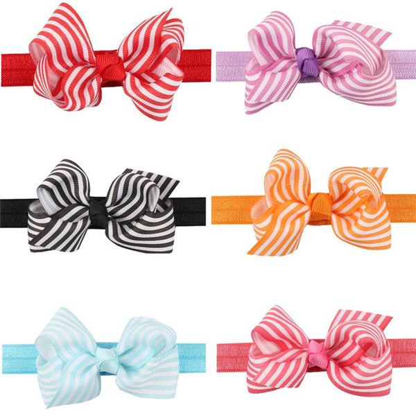 Newborn Baby Girls Striped Headbands Grosgrain Ribbon Bows 8.5cm Kids Hand Made Bowknot Headbands Children Hair Accessories 0-3Years KHA312