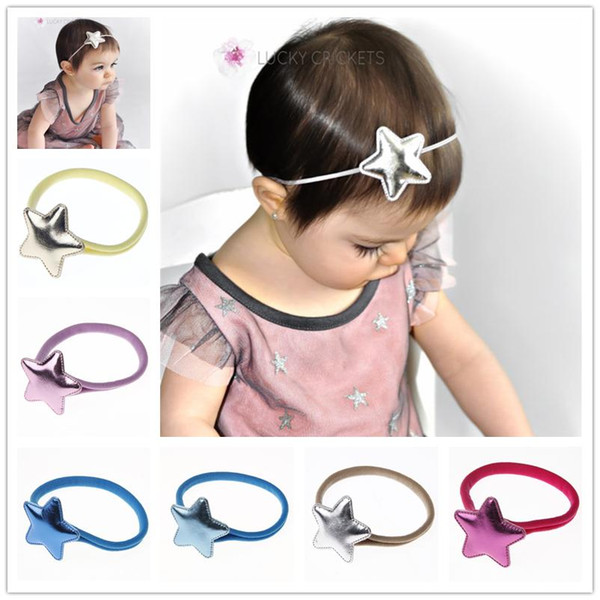 Baby Nylon Elastic Headbands Kids Five-Pointed Stars Leather Headband Girls Hairbands Children Hair Accessories Princess Headwear KHA174