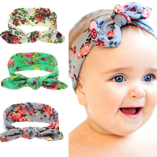 Baby Girls Headbands Bow Floral Imprint Hairbands Kids Bunny Ear Turban Knot Cotton Headband Newborn Knotted Elastic Hair Accessories KHA46