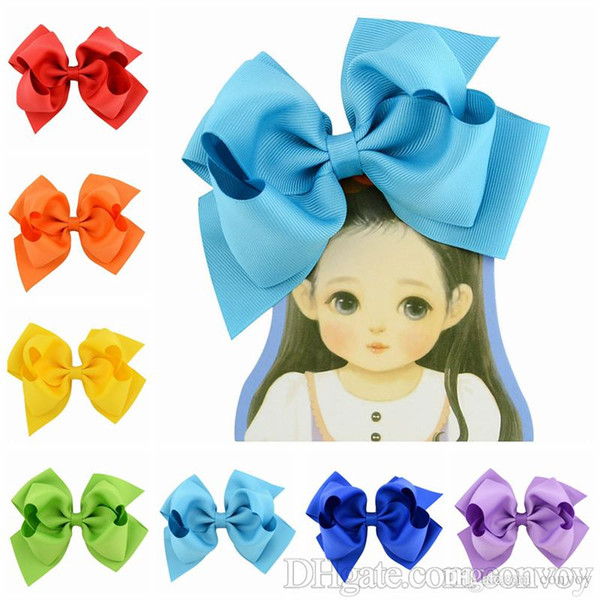 6inch Girls Boutique Hair Bows Accessories Hair Pins Solid Grosgrain Ribbon Bow With Clip Children Kids Double Bow Hair Accessories KFJ60