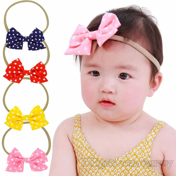 New Baby Girls Headbands Elastic Polka Dot Bow Headband Children Kids Hair Accessories Baby Girls Nylon Bowknot Hairbands Headwear KHA498