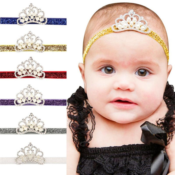 2016 New Baby girls headbands Tiara Kids Shiny Rhinestone Pearl Headbands Elastic Hairbands Children Hair Accessories Kids headwear KHA26