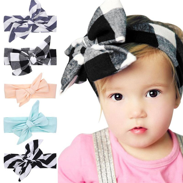 110*5.5CM Baby Girls DIY Headbands Big Bows Kids Cotton Knotted Plaid Bunny Ear Hairbands Children Striped Hair Accessories Headdress KHA55