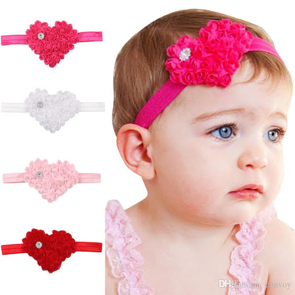 Baby Girls Headbands Flower Love shape Holiday Hairbands Newborn Elsatic Bands Children Headwear Hair Accessories pink/rose/white/red KHA16