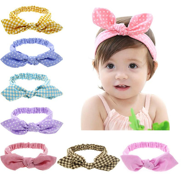 New Baby Girls Elastic Polka Dot Bunny Ear Headbands Infant Cotton Stripe Hairbands Children Hair Accessories Kids Headwear 11 Color KHA219