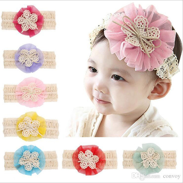 Cute Baby Girls headbands Big chiffon flower Lace Bows bowknot wide headbands Children Hair Accessories Infant Kids Hairbands Headwear KHA05