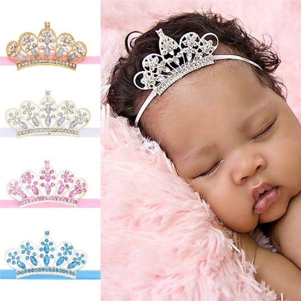 Newborn Baby Tiara headbands girls Kids Elastic Sparkle Rhinestone Pearl Headbands Hairbands Children Hair Accessories Free ShippingKHA36