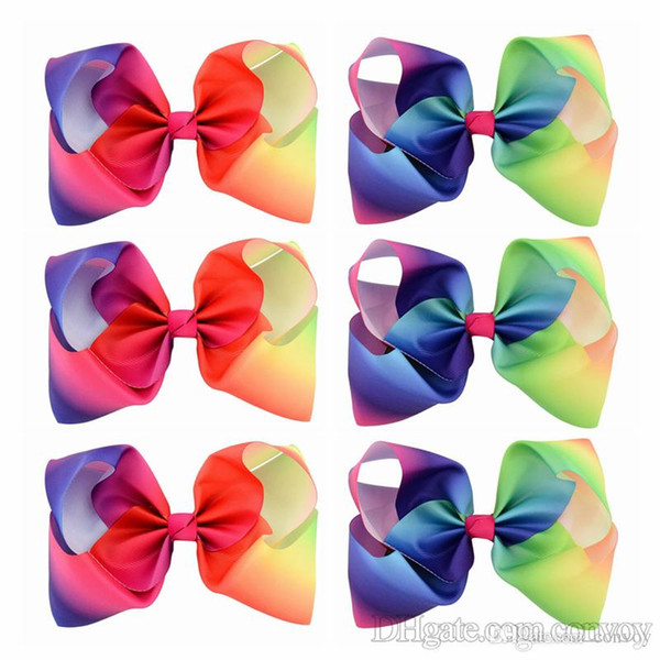 Girls 8 Inch Large Rainbow Grosgrain Ribbon Bow Clips Hairpins Bubble Flower Bow Barrettes Kids Hair Clip Boutique Hair Accessories KFJ44