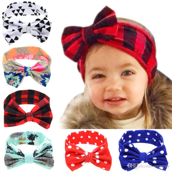 New Baby Girls Headbands Bows Kids Cotton Knotted Plaid Bunny Ear Hairbands Children Infant Lovely Polka Dot Hair Accessories Headwear KHA28