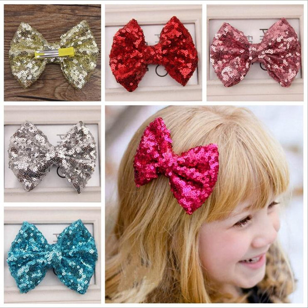 Girl hairpins Hair Bow Barrettes Kids Paillette Hair Clips Sequin Big Bows Clip With Metal Teeth Clip Boutique Bows Hair Accessories KFJ34