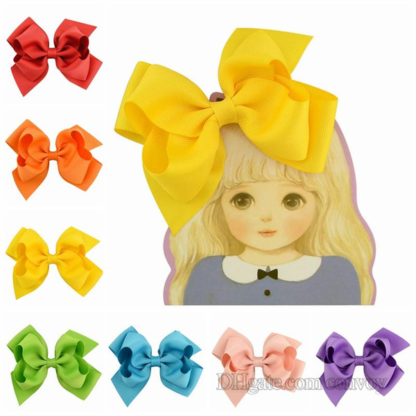 20 Pcs/lot 4.5inch Girls Boutique Double Bows Hair Accessories Fashion Solid Grosgrain Ribbon Bow Clips For Kids Hairpins Barrettes KFJ52