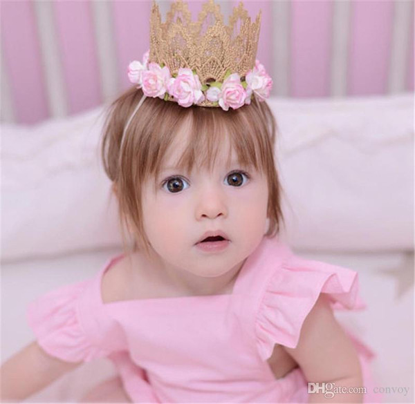 Newborn Baby Lace Tiara headbands Flowers Head Bands girls Kids Elastic Hairbands Children Hair Accessory Prinvess Headdress 9 Color KHA82