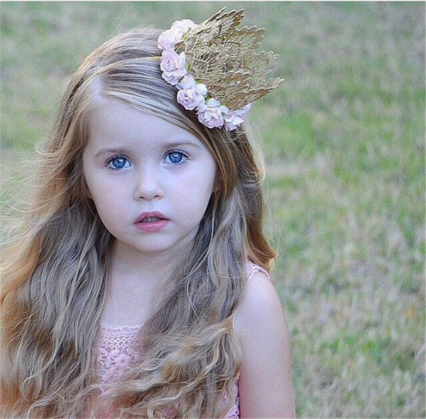 2016 New Baby girls Lace Tiara headbands Rose Flower Head Bands Kids Elastic Hairbands Children Hair Accessories Prinvess Headdress KHA81