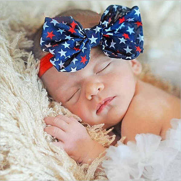 Newborn baby Headbands Kids US Independence Day Holiday Headband Chiffon Elastic Flower National Day Headdress Girls Hair Headwear KHA62