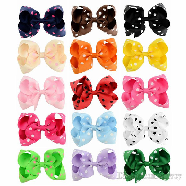 4.5inch Girls Boutique Bow Hair Accessories Polka Dot Grosgrain Ribbon Bow With Clip For Kids Hair Accessories Hairpins Barrettes KFJ53