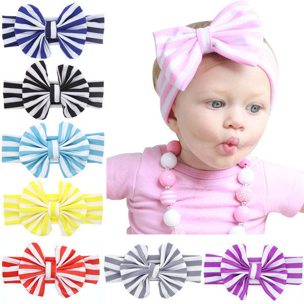 Europe Baby Girls Cotton Bow Headbands Infant Kids Elastic Stripe Turban Knot bowknot Hairbands Children Headdress Hair Accessories KHA375