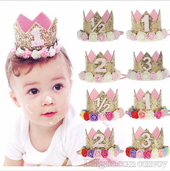 Baby Flower Crown headbands girls Birthday Party hairbands newborn kids hair accessories princess Glitter Sparkle Cute Headbands KHA461