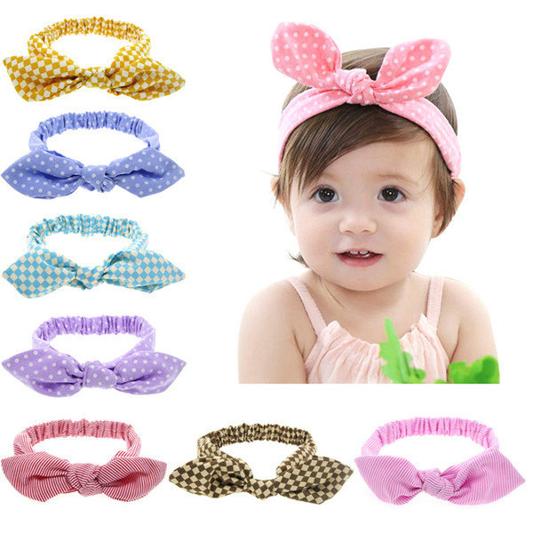 New Baby Girls Elastic Polka Dot Bunny Ear Headbands Infant Cotton Bunny Hairbands Children Hair Accessories Kids Headwear 11 Color KHA219