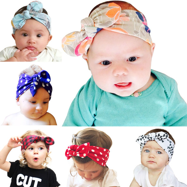 New Baby Girls DIY Bunny Ear Headbands Kids Knotted Cotton Hairbands Children Infant Lovely Polka Dot Hair Accessories Head Wrap KHA25