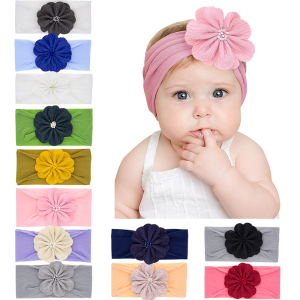 fashion baby headbands nylon flower elastic hairbands infants kids headwear headdress baby girl elegant hair accessories WKHA36