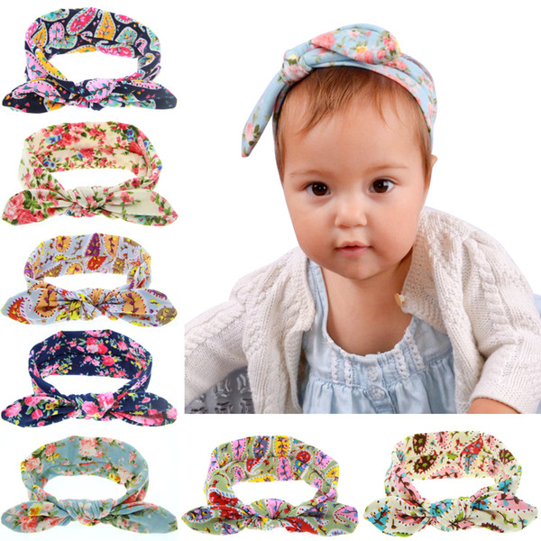 Children Kids Headbands Bow Baby turban Knot Princess hairbands Cotton Bunny Rabbit Ear Headband baby elastic Floral hair accessories KHA454