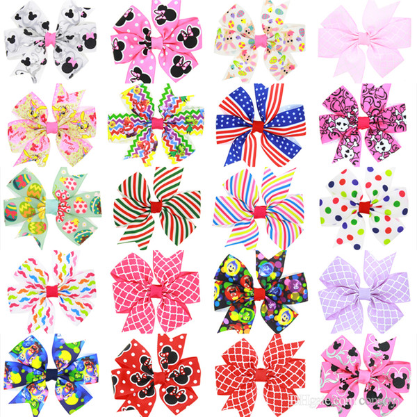 Girls Stripe Dot Ribbon Bows Hairpin Baby Girl Handmade Boutique Hair Clip Hair Bow Kid Girl Baby Hair Accessories KFJ78