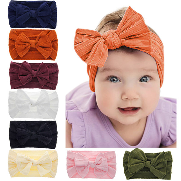 Baby Girls Nylon bow headbands Elastic Bowknot Bunny ear hairbands headwear Kids headdress Turban Knot head bands Wraps KHA705