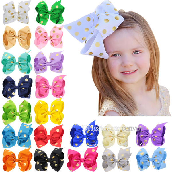 20 Colors 8Inch Baby Ribbon Bow Hairpin Stamp Dot Clips Girls Large Bowknot Barrette Kids Hair Boutique Children Hair Accessories KFJ167