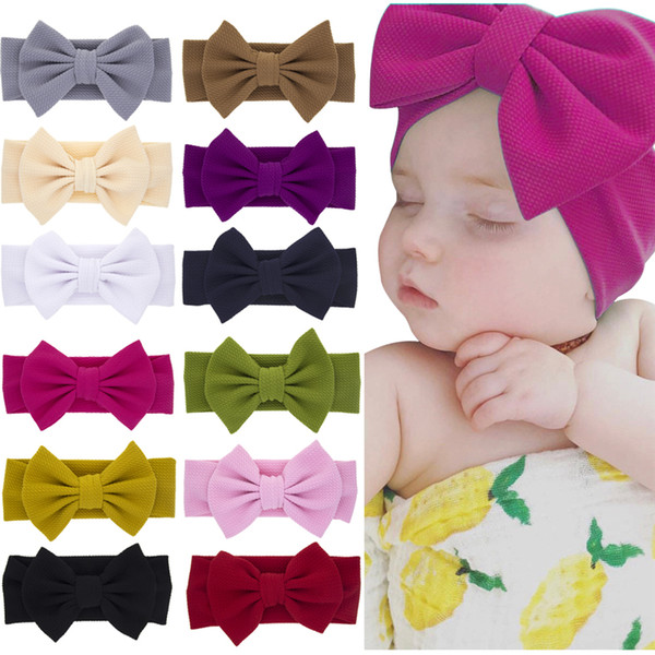 Newest Baby Girls big bow headbands Elastic Bowknot hairbands headwear Kids headdress head bands newborn Turban Head Wraps WKHA06