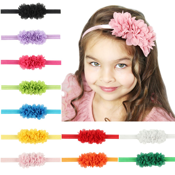 Baby Headbands Flower Kids Elastic Chiffon Headband for Girls Children Hair Accessories Newborn 3 Flower Hairbands Baby Headwear KHA155