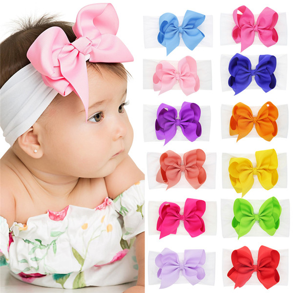 Baby Girls Bow Headbands Kids Nylon elastic Bowknot Hairbands Hair Accessories Grosgrain Hair band turbon knot Headdress 12 Colors WKHA20