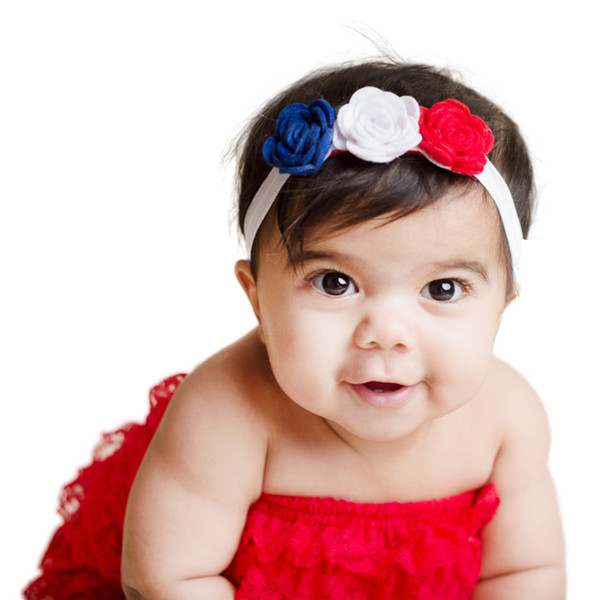 Baby Girls Headbands 3 Rose Flowers Kids US independence day Headbands National Day Celebration hairbands Children Hair Accessories KHA422