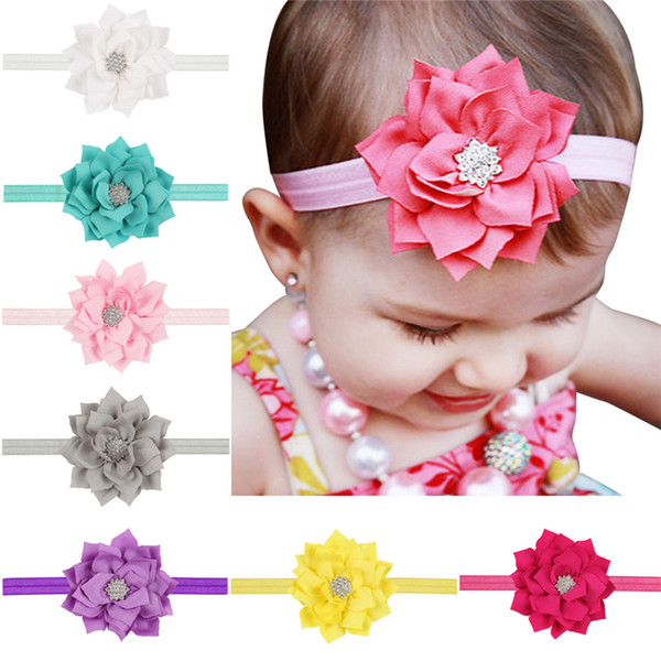 13 Colors Baby Girls Lotus Flower Rhinestone Headbands Infant Kids Hair Accessories Headwear Cute lovely Hairbands Princess Headwear KHA18