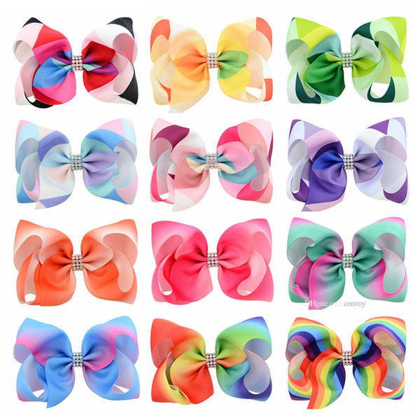 Baby Girls Cute Bows Hairpins Cute Rainbow color grosgrain Barrette ribbon hairpin children hair accessories Hairbow KFJ197