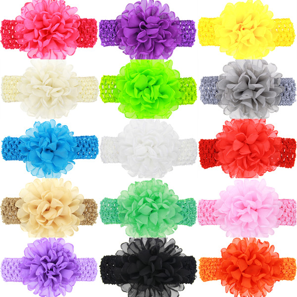 Baby Girls Headband Big Chiffon Flowers Kids Children Bow Hair Accessories Wide Elastic crochet Hollow headbands newborn hairbands KHA176