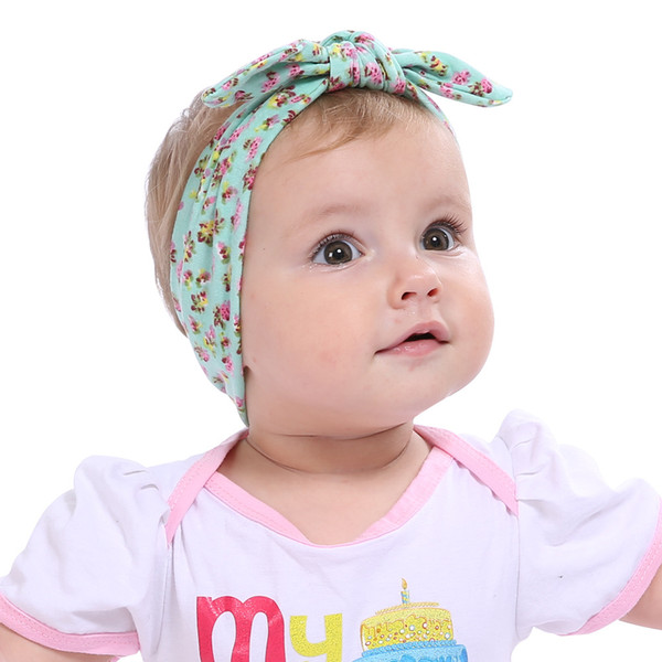 Baby Floral Headbands Flower Print Bunny Ear Hairband Infant Turban Knot Headwear Kids Hair Accessories for girls KHA545