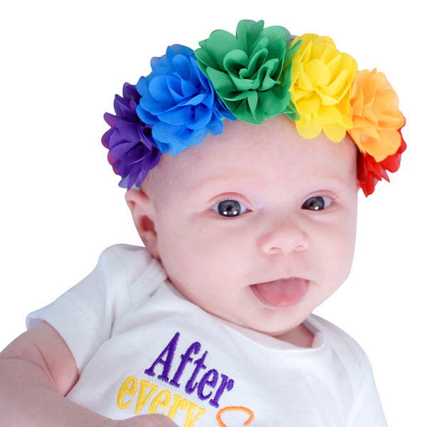 Newborn Baby Headbands Chiffon Flower Elastic Headbands Girls Infant Rainbow Hairbands Children Hair Accessories Princess Headdress KHA03