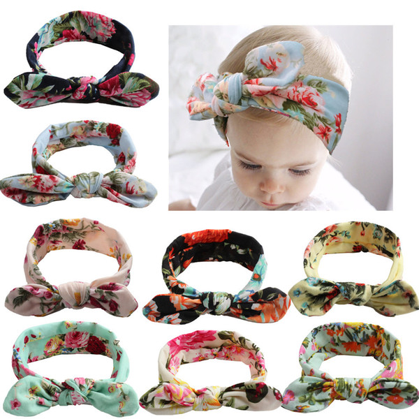 Baby headbands Flower Turbon Knot Kids Girls Twisted Floral Headbands Girls Bunny Rabbit Ear Headwraps Children Hair Accessories KHA732