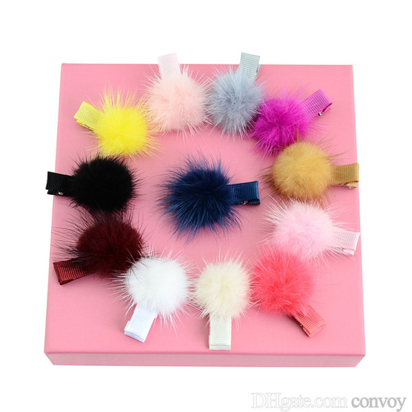 Korea type baby hairpins children Hair clips faux fur ball hair accessories soft ribbon barrette kids hairbands headdress KFJ178