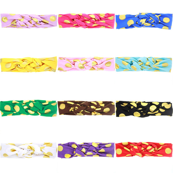 New 12 Colors Baby Girls Gold Dot Braided Cross Headbands Kids Knotted Head bands Children Hair Accessories Headwrap Headbands KHA269