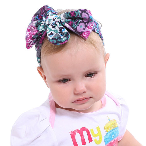 Baby Headbands Big Bow Girls Floral Print Cotton Knotted Hairbands Kids Bunny Ear Head Bands Children Striped Hair Accessories KHA383