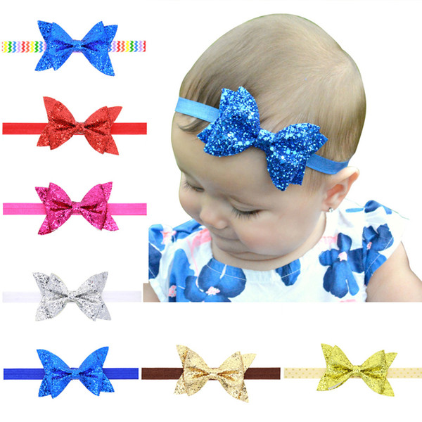 Newest Newborn Baby Headbands Sparkle Bows Girls Glitter Bowknot Headdress Fashion Kids Headwear Head Bands Children Hair Accessories KHA42