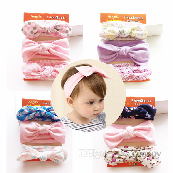 Baby Girls Cotton Headbands 3pcs set Turban Knot Bowknot bunny hairbands Infant Kids Elastic floral headwear Children hair accessory KHA631