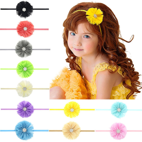 Newborn Baby Headbands Flower Rhinestone Head bands Baby Girls Chiffon Elastic Headbands Children Hair Accessories Princess Headwear KHA188