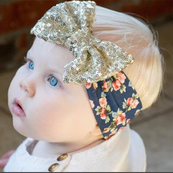 Baby Girls Headbands with Big Paillette Bow New Kids Christmas Floral Head bands Sequins Bowknot Children Bowknot Hair Accessories KHA107