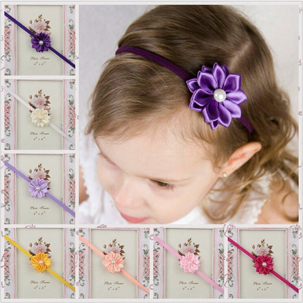 17 colors Baby Girls Headbands Mix flower Headbands Infant Toddler Hair Band Kids Pearl Head Piece Hair Accessories Satin Headwear KHA66