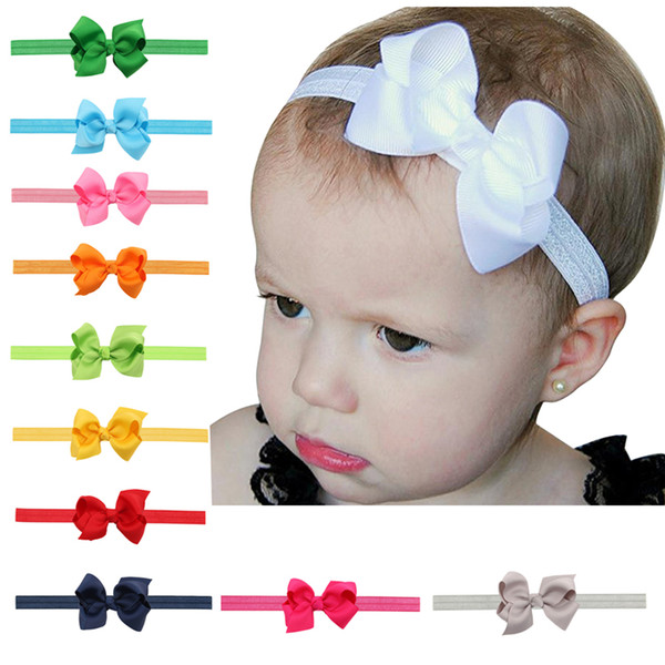 Newborn Baby Girls Headbands Flower Kids Grosgrain Ribbon 8cm Bow Elastic Head Bands Kids Bowknot Hairbands Children Hair Accessories KHA263