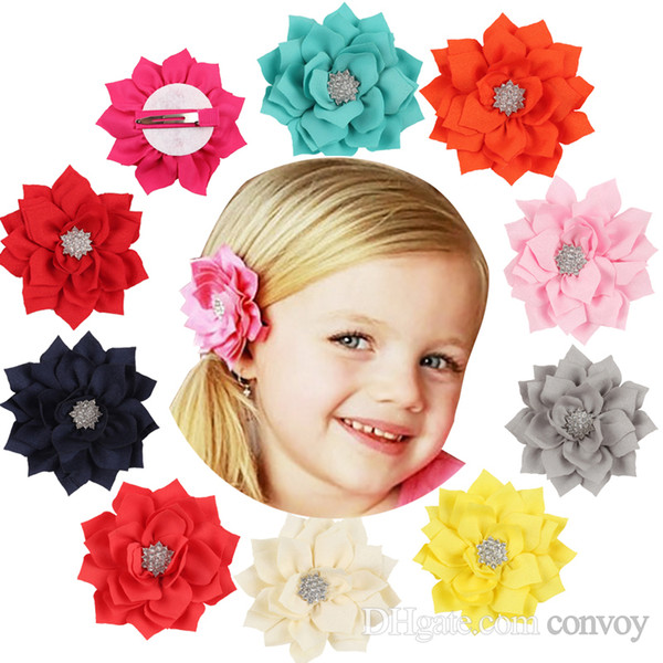 Baby Girls Hairpins Hair Clips Chiffon Flower with Grosgrain Ribbon Clip Lotus Barrette Childrens Hair Accessories Kids headwear KFJ117