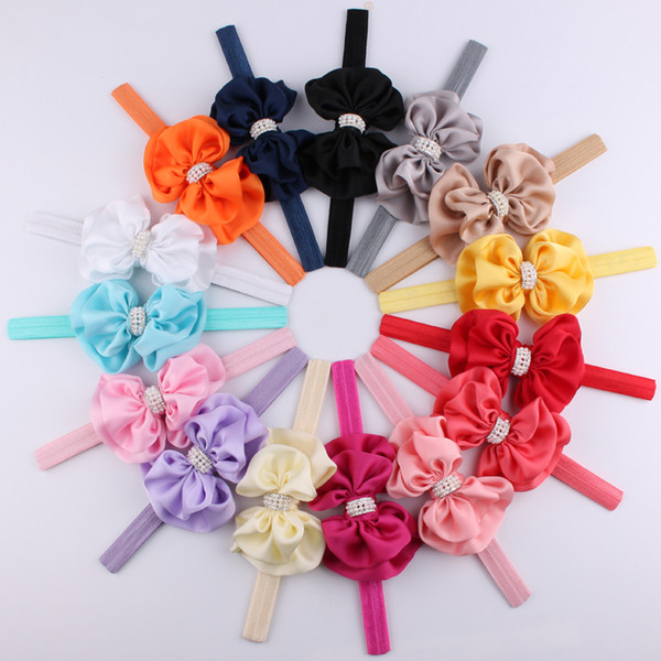 Newest !!! 2016 Baby Girls Double Layer Bowknot Headbands Satin Elastic Rhinestone Pearl Hair Accessories Headwear Hairband For Girls KHA393